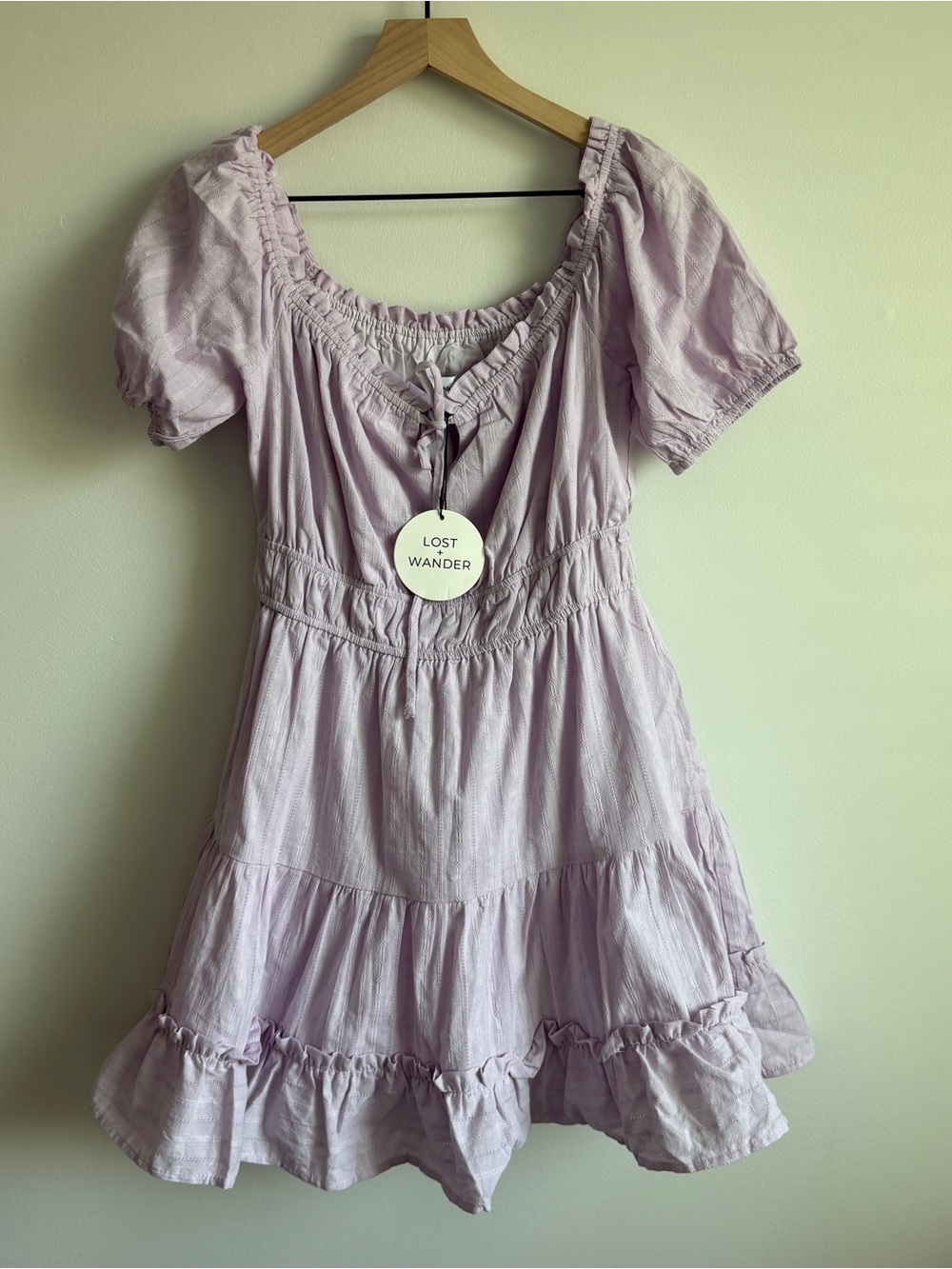 Lost + Wander Lilac Puff-Sleeve Ruffle Dress